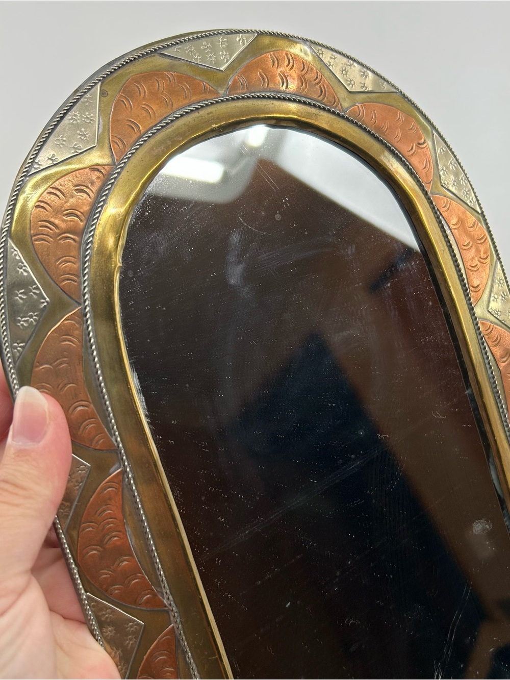 Vintage Morocco Arch Mirror Handmade Mixed Metal Tin Celestial Moon Star Wall - Picture 5 of 10